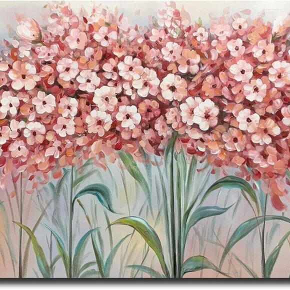 3D Wall Art Abstract Wall Decor Pink Flowers Canvas Oil Paintings24x48 Inch
